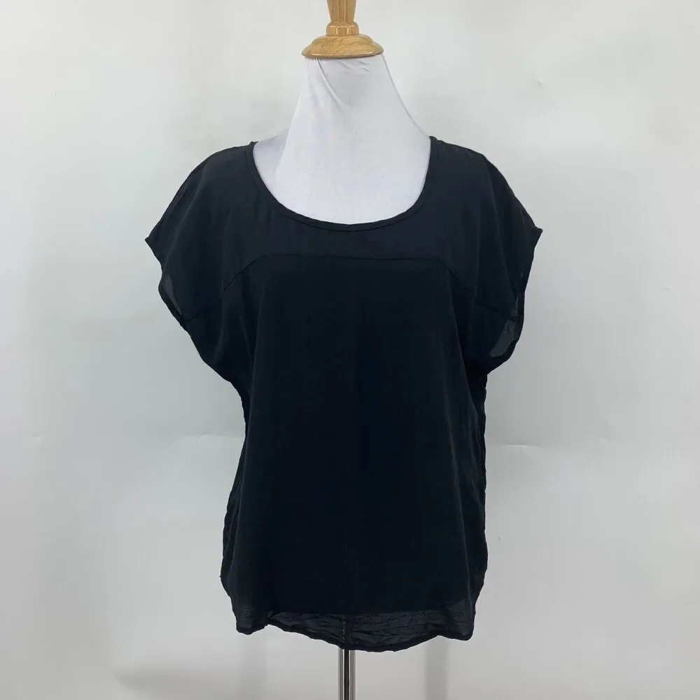 Joie Silk Blouse Womens XS Extra Small Black Cap Sleeve Scoop Neck Lined Shirt